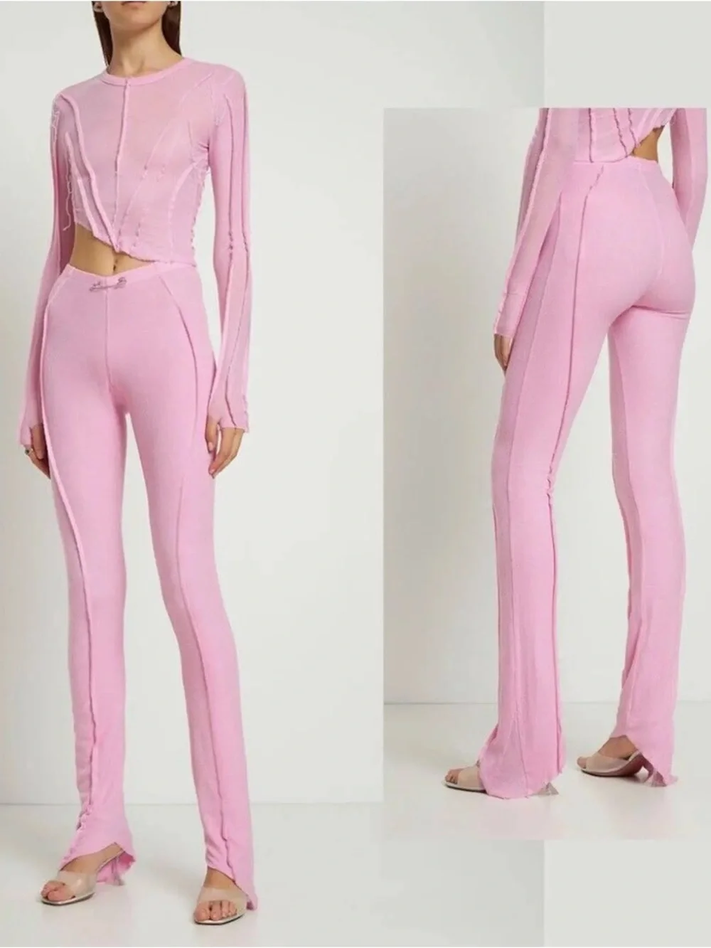 Sami Miro Vintage Pink Asymmetrical Top + Pants Set - Picture 1 of 6